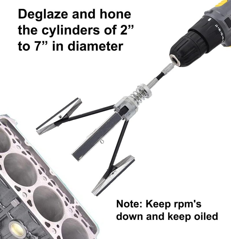 EADUTY Engine Cylinder Hone Tool 2"-7" Diameter Adjustable Deglazer Kit with 3-Piece 4" Long Stones 220 Grit - Image 2